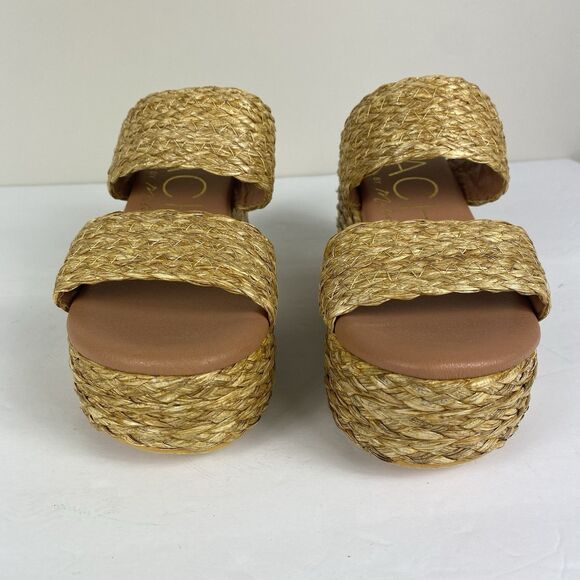 Beach by Matisse Womens Sz 8 Ocean Ave Tan Platform Sandals Slip On Raffia Y2K - Picture 4 of 6